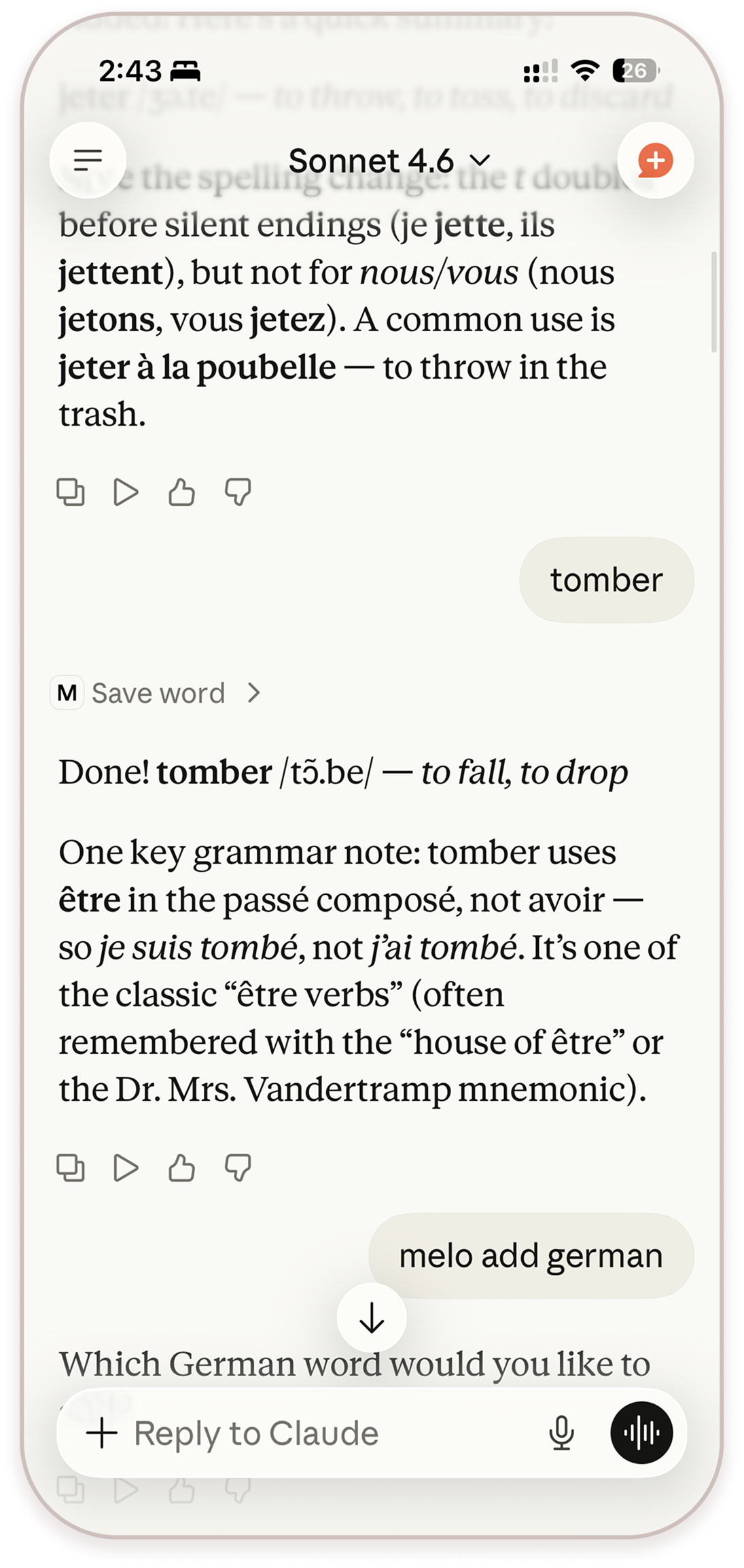 Melo MCP in Claude conversation 1