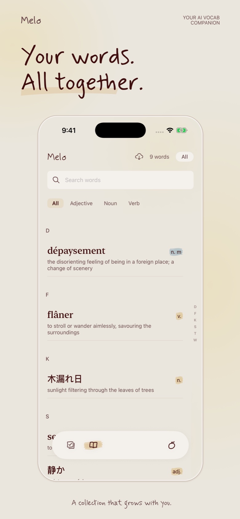 Your words, all together: the alphabetical word list with gender and part-of-speech tags